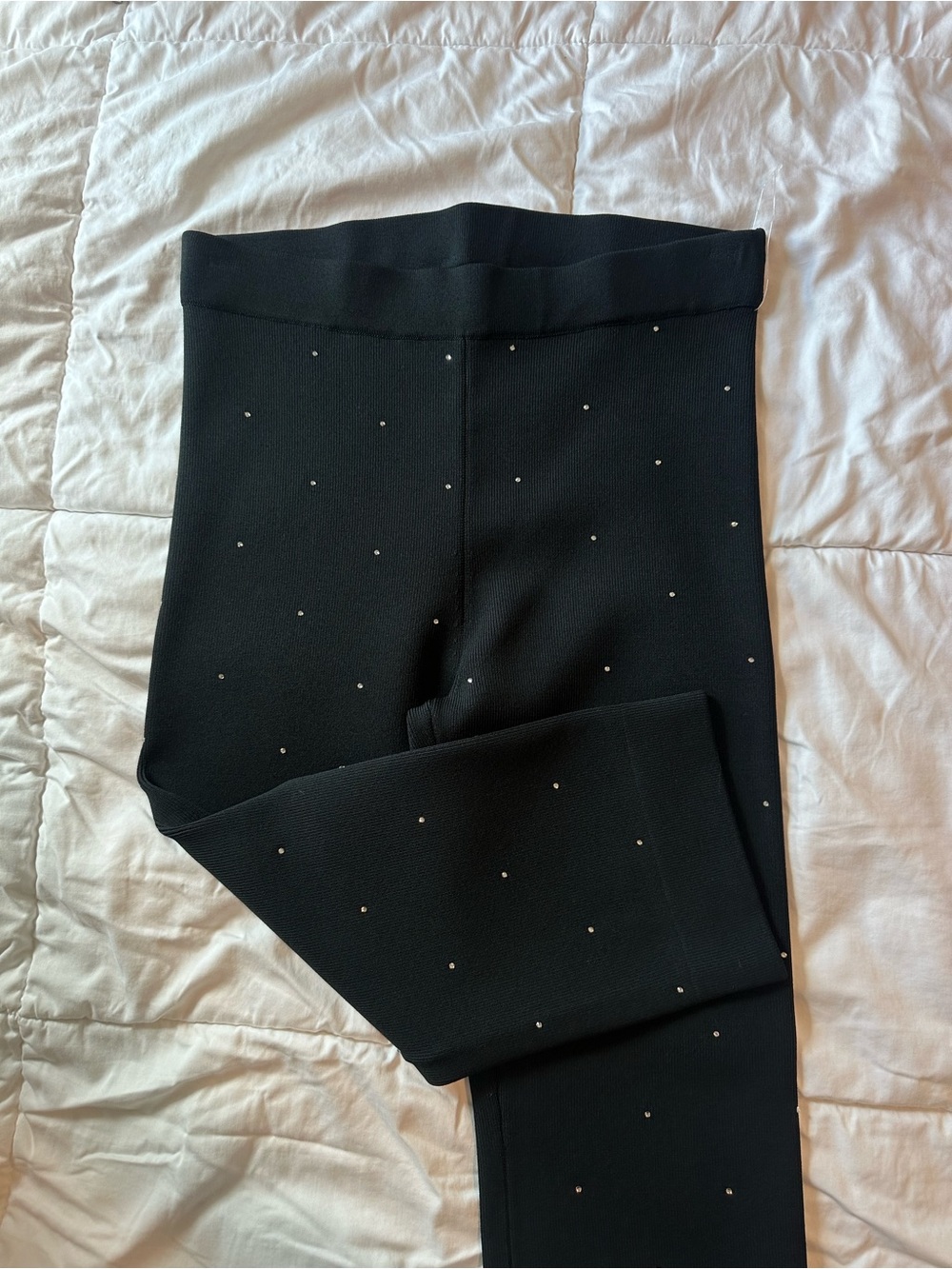 Black Embellished Ribbed Capris